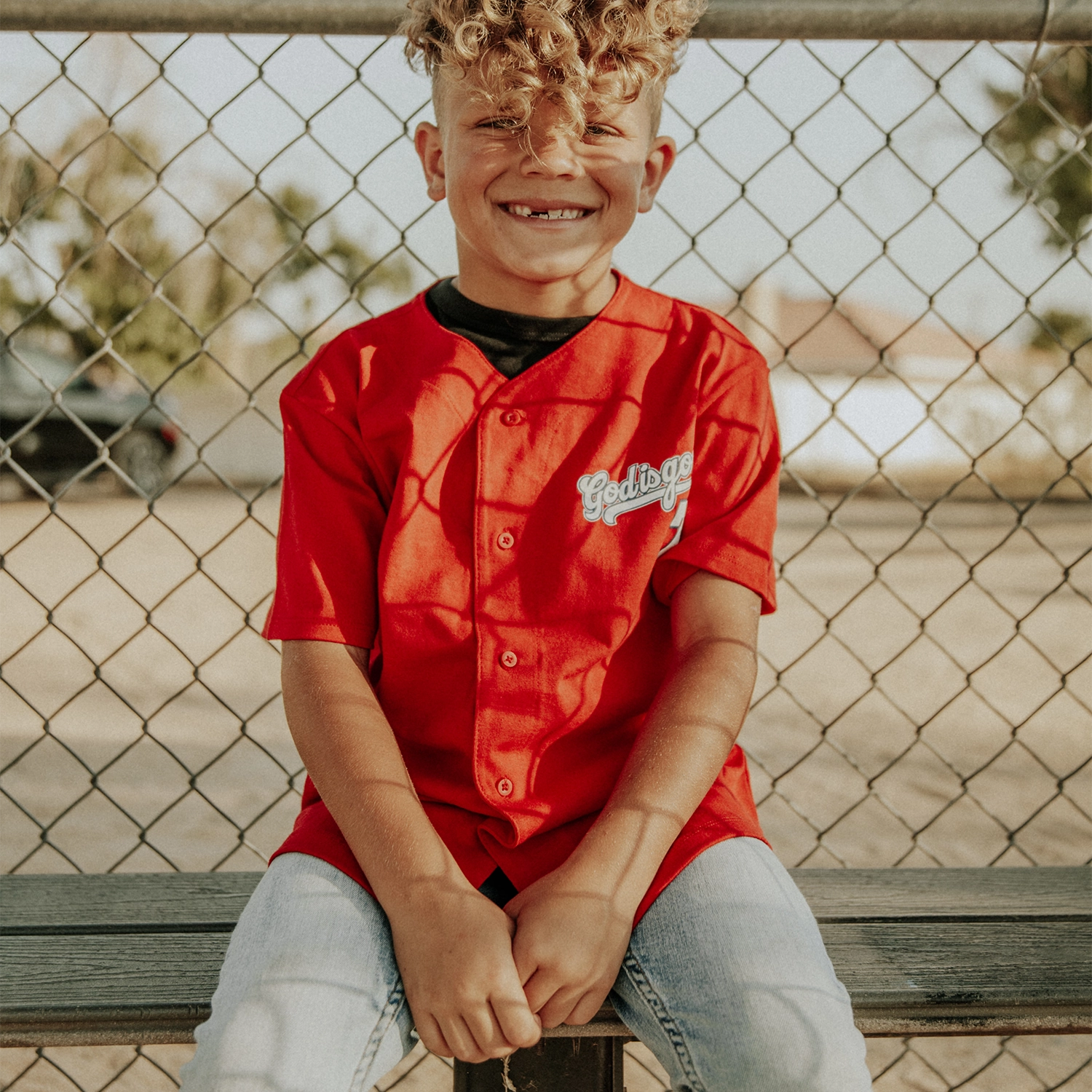 God is good, Red Baseball Jersey