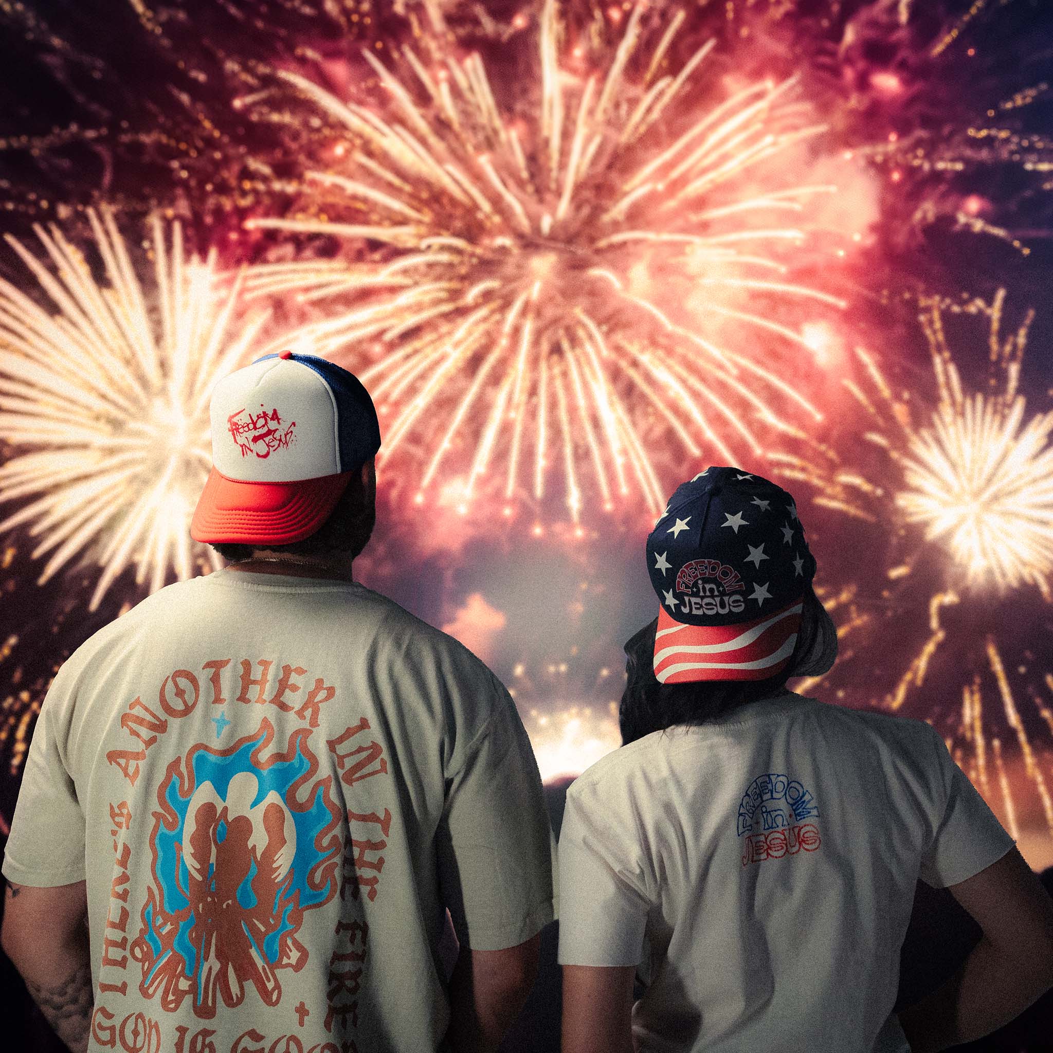 Freedom in Jesus Red White and Blue Trucker Hat